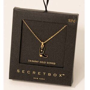 Secret Box Western Cowboy Boot Charm Necklace - Black